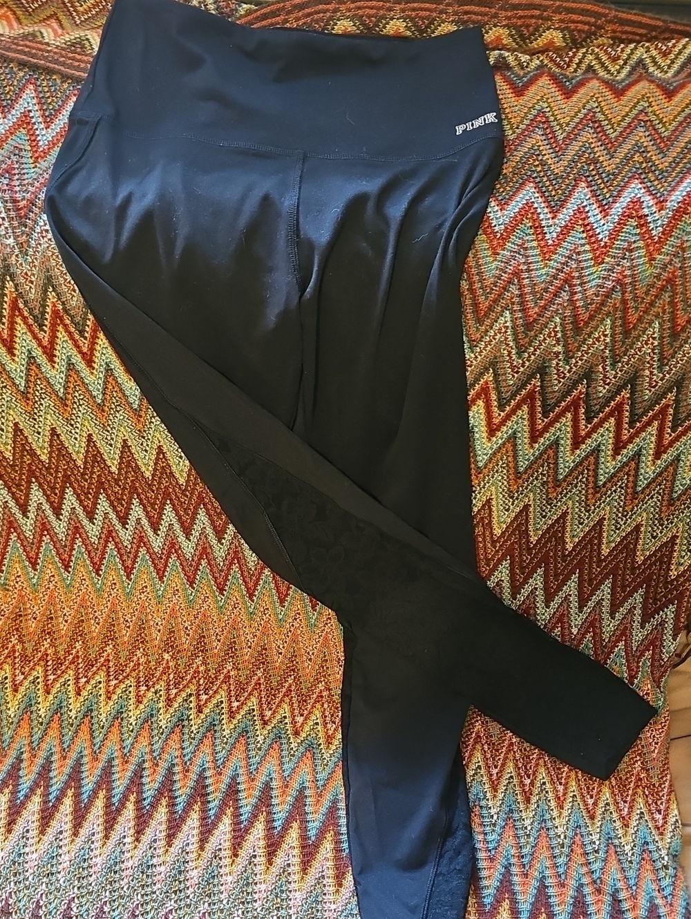 PINK Victoria's Secret Black High-Waist Leggings with Subtle Side Lace Panel